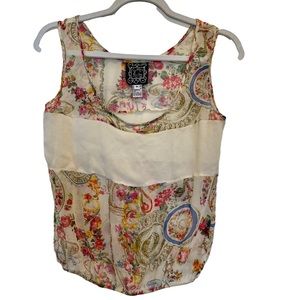 Vintage Cynthia Rowley 100% Silk Sheer Multicolor Teacup Floral Tank Top 6 M